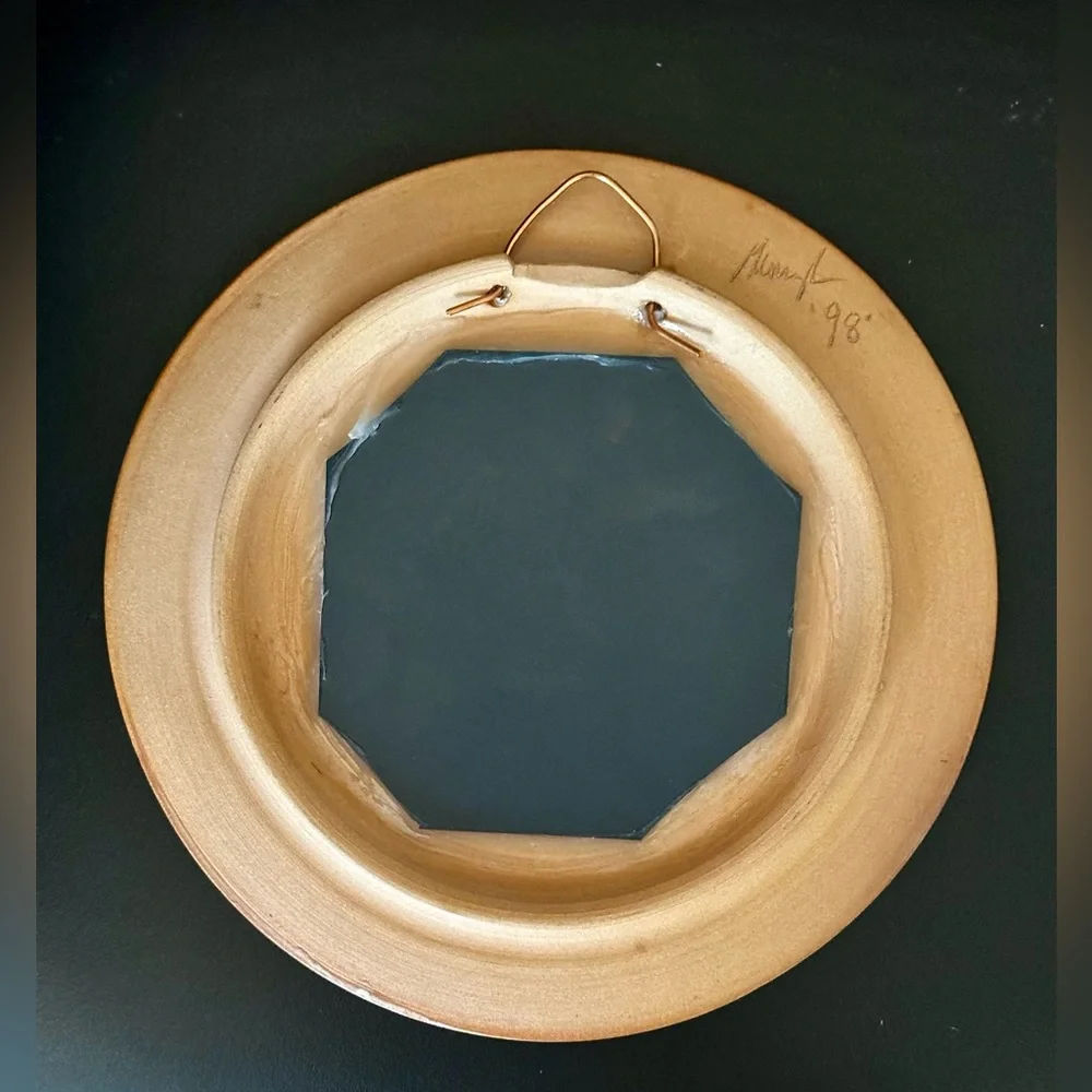 Signed 1998 Unique Southwest Studio Pottery Wall Mirror. Tribal Desert Decor
